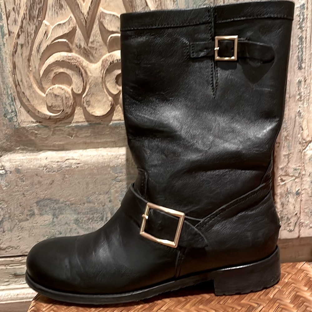 EUC Jimmy Choo Biker Boot, Mid Calf, Gold Hardware /42/12/ - Picture 5 of 10